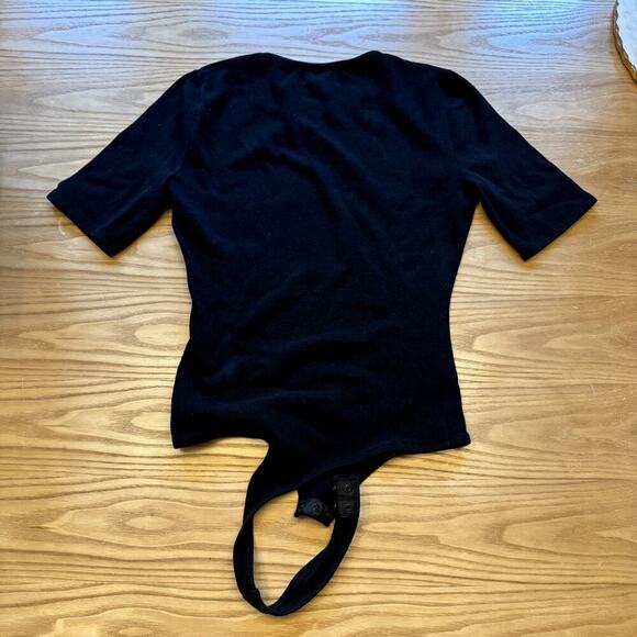 Madewell Crewneck Short Sleeve Thong Bodysuit Black Size Medium Ribbed - Picture 4 of 4